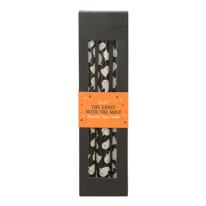 Set of 3 Ghost Print Taper Candles N/A