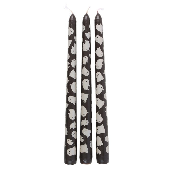 Set of 3 Ghost Print Taper Candles N/A