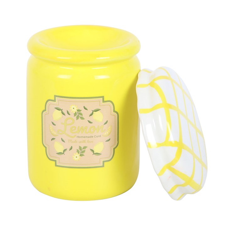 Lemon Curd Jar Oil Burner and Wax Warmer Front Yellow White