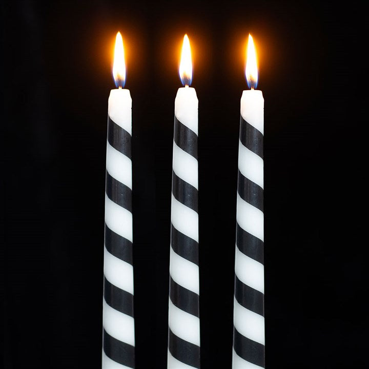 Set of 3 Black Candy Cane Taper Candles N/A