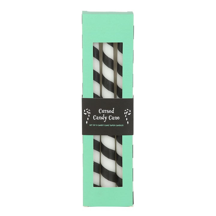 Set of 3 Black Candy Cane Taper Candles N/A