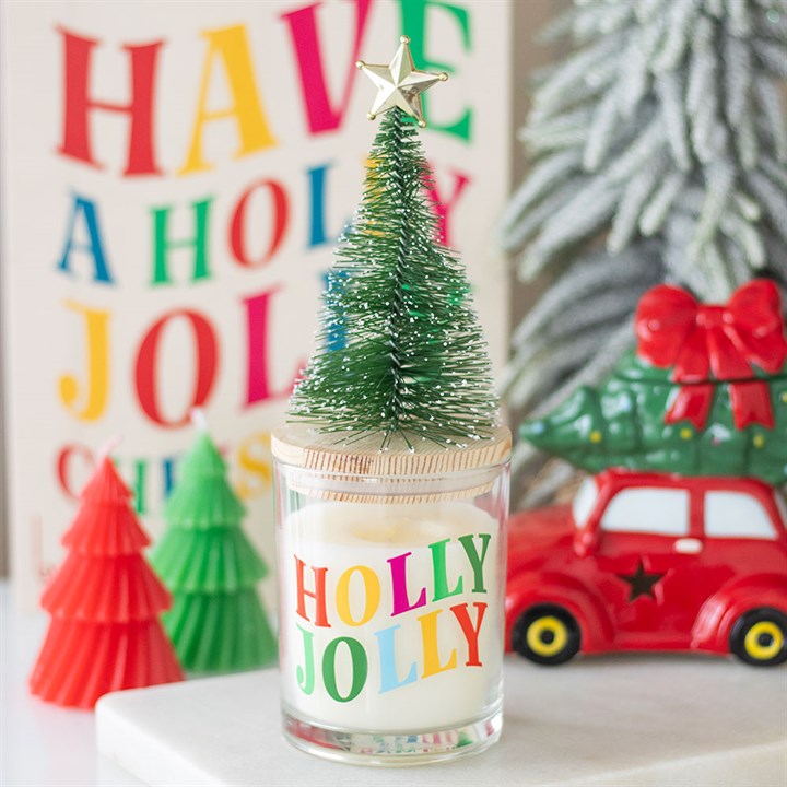 Holly Jolly Pine & Fir Glass Candle with Tree N/A