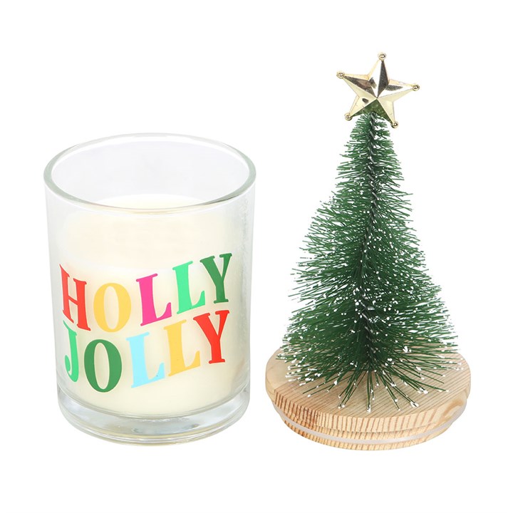 Holly Jolly Pine & Fir Glass Candle with Tree N/A