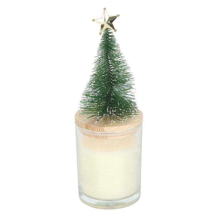 Holly Jolly Pine & Fir Glass Candle with Tree N/A