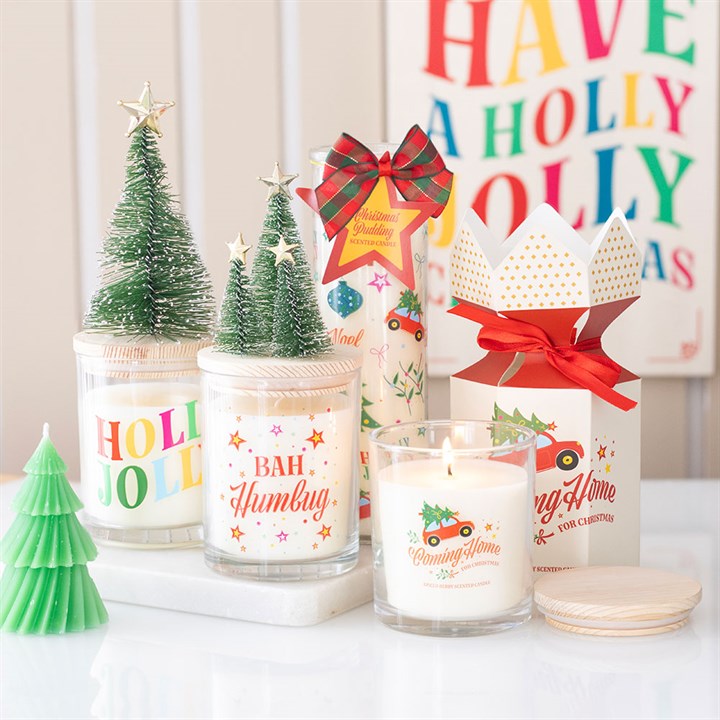 Holly Jolly Pine & Fir Glass Candle with Tree N/A