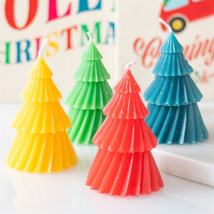 Set of 4 Colourful Christmas Tree Candles N/A