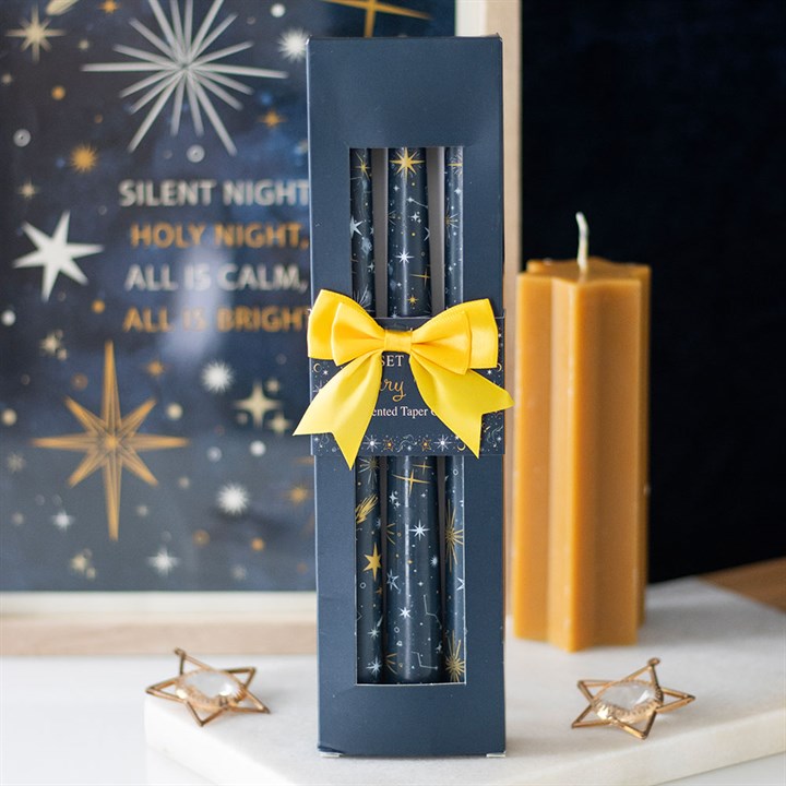Set of 3 Starry Night Taper Candles N/A