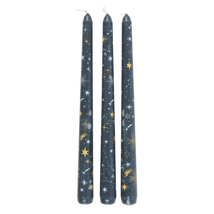 Set of 3 Starry Night Taper Candles N/A