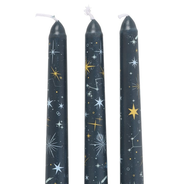 Set of 3 Starry Night Taper Candles N/A
