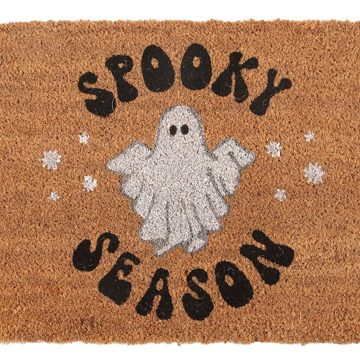 Natural Spooky Season Ghost Doormat Top Orange White