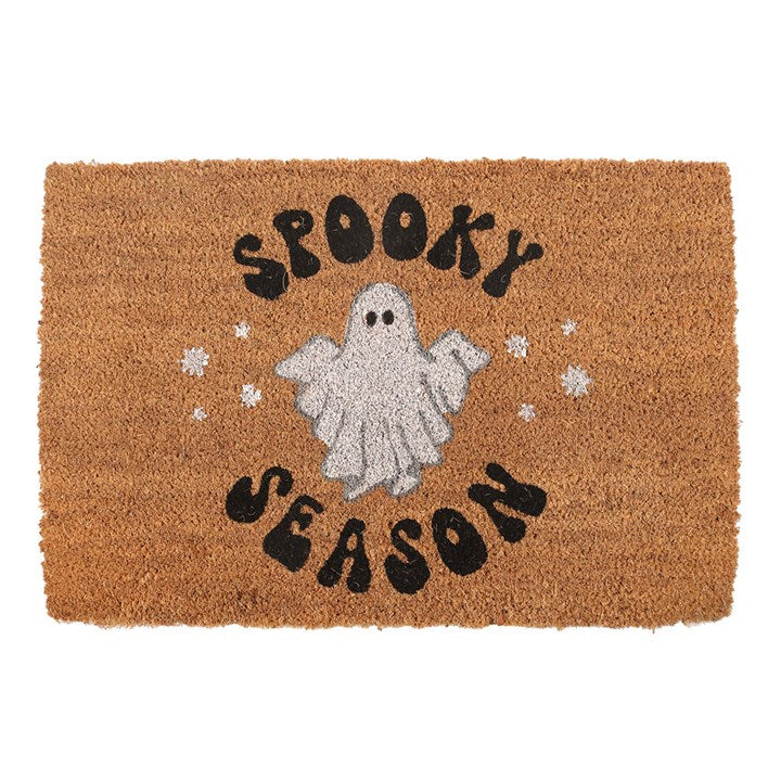 Natural Spooky Season Ghost Doormat Top Orange White