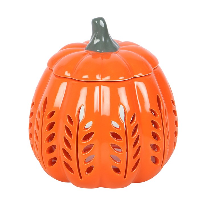 Orange Leaf Cut Out Pumpkin Oil Burner and Wax Warmer Front Orange Grey