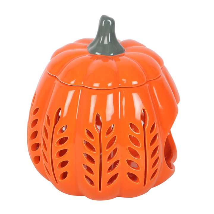 Orange Leaf Cut Out Pumpkin Oil Burner and Wax Warmer Side Orange Grey