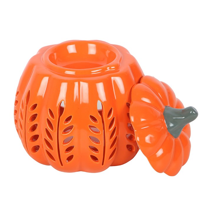 Orange Leaf Cut Out Pumpkin Oil Burner and Wax Warmer Top Orange Grey