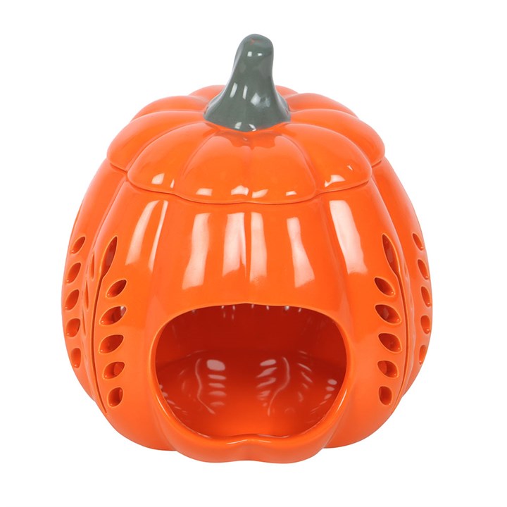 Orange Leaf Cut Out Pumpkin Oil Burner and Wax Warmer Front Orange Grey