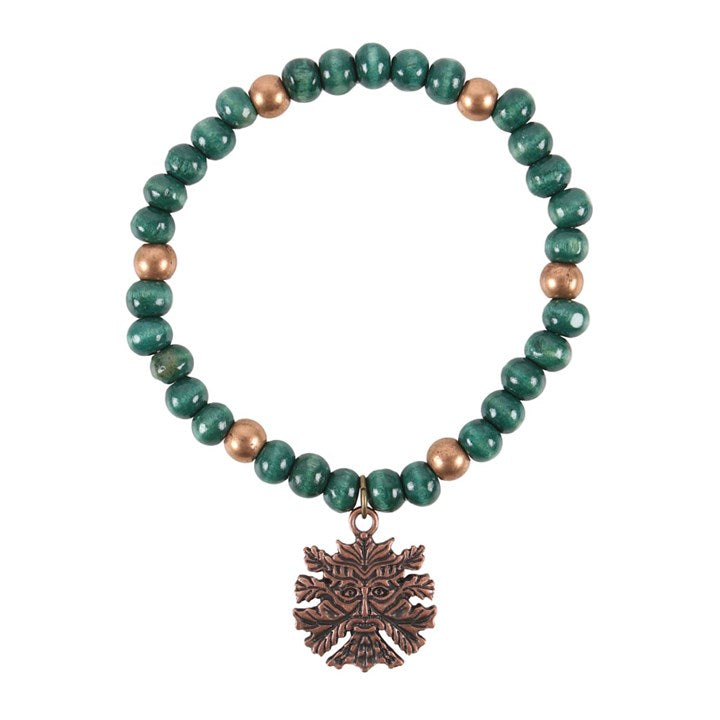 Green Man Wooden Charm Bracelet N/A
