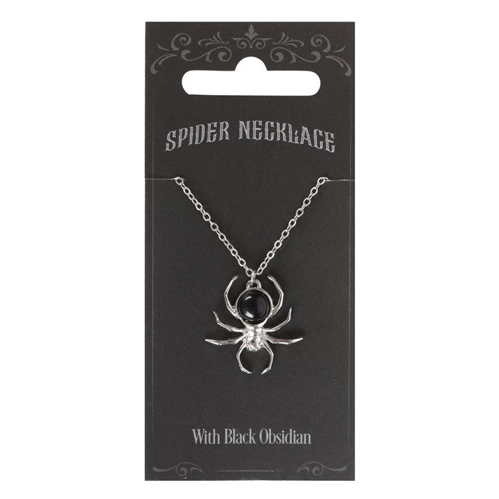 Black Obsidian Spider Pendant Necklace N/A