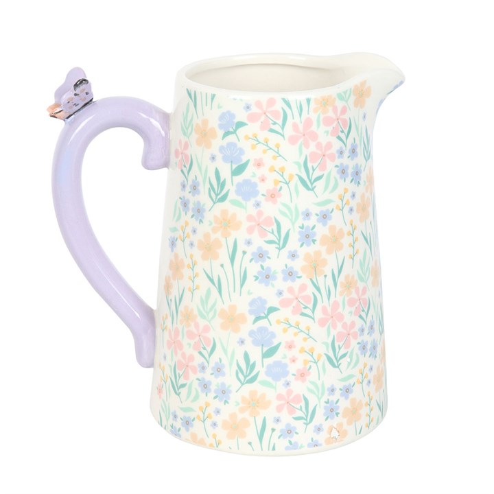 Ditsy Floral Print Ceramic Flower Jug with Butterfly N/A
