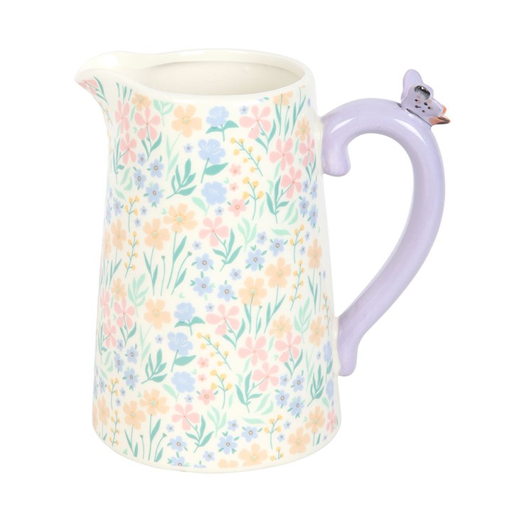 Ditsy Floral Print Ceramic Flower Jug with Butterfly N/A