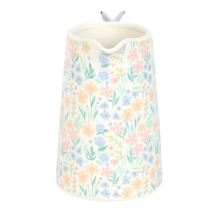 Ditsy Floral Print Ceramic Flower Jug with Butterfly N/A