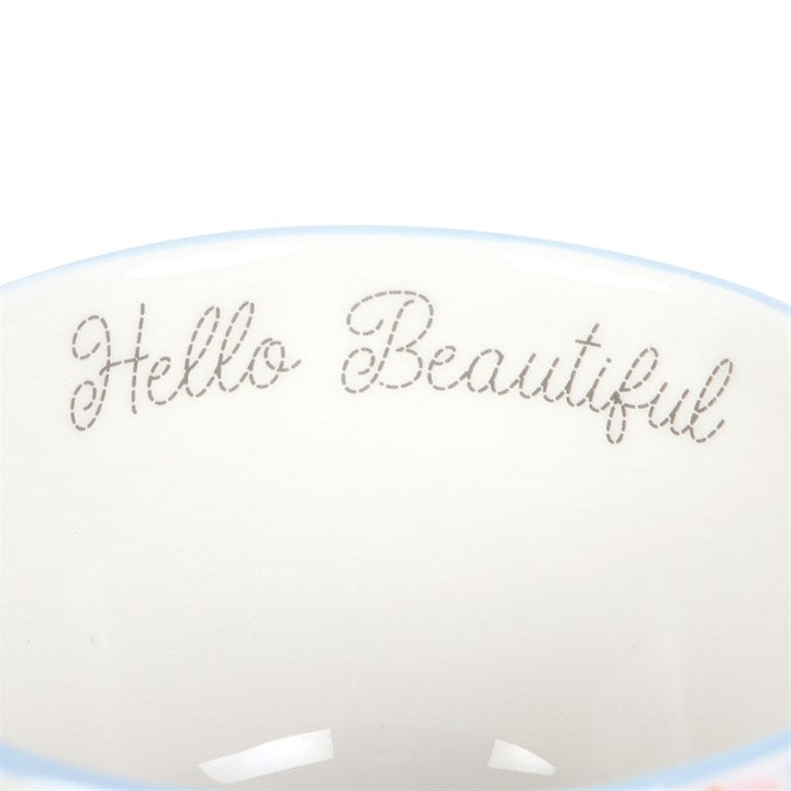 Hello Beautiful Ditsy Floral Print Mug with Butterfly N/A