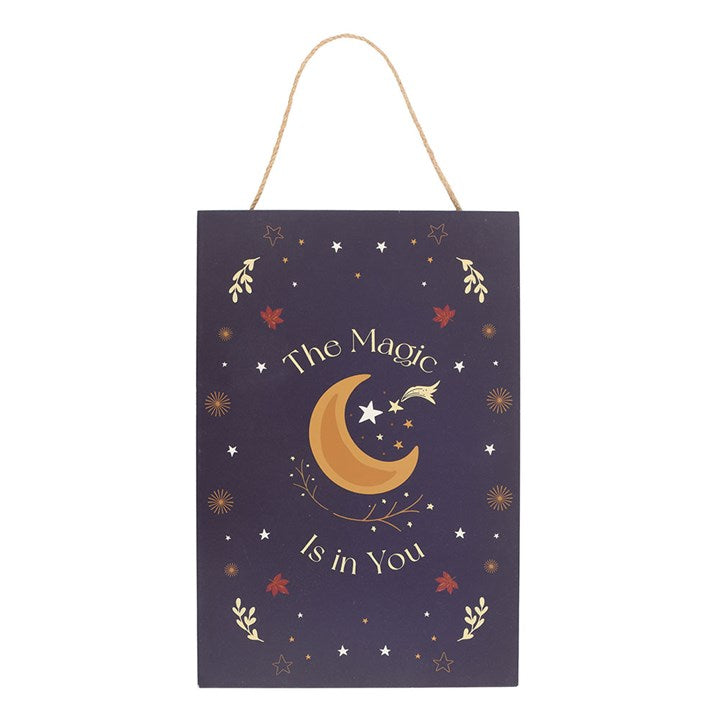The Magic Is in You Hanging Sign Front Purple Yellow