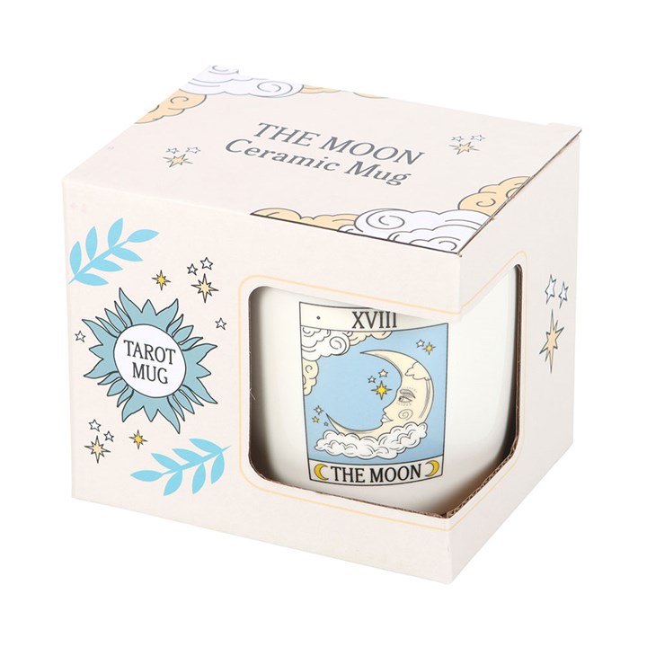 The Moon Vintage Tarot Mug Packaged White Blue