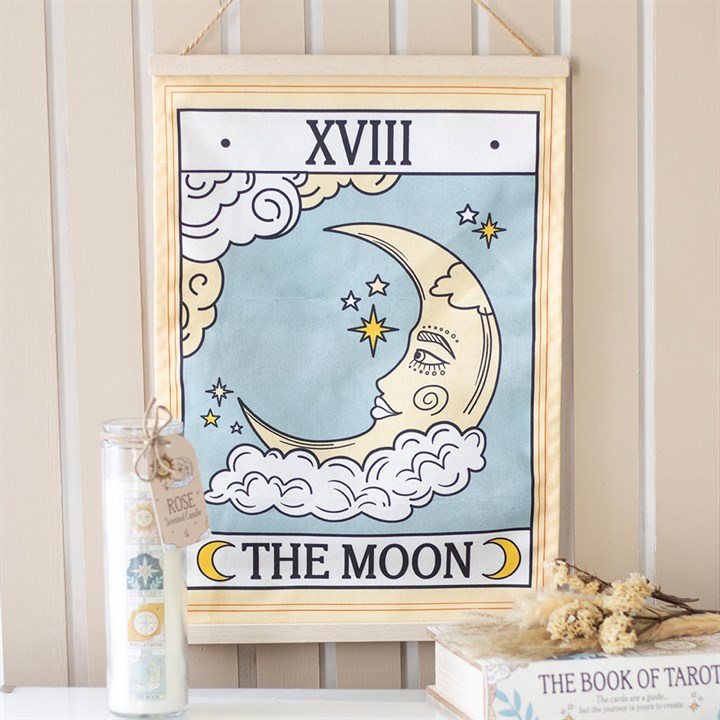 The Moon Vintage Tarot Wall Hanging Front Blue Cream