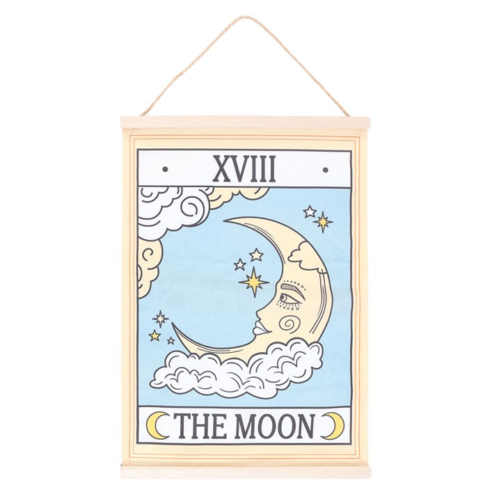 The Moon Vintage Tarot Wall Hanging Front Blue Cream