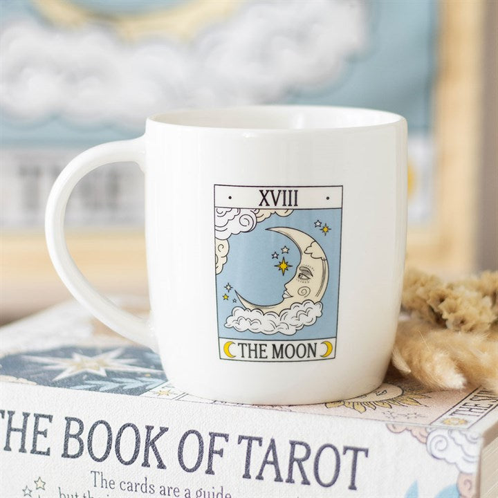 The Moon Vintage Tarot Mug Front White Blue