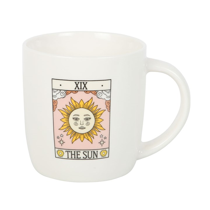 The Sun Vintage Tarot Mug Front White Pink