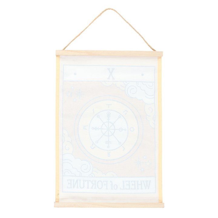 The Wheel of Fortune Vintage Tarot Wall Hanging Back White Orange