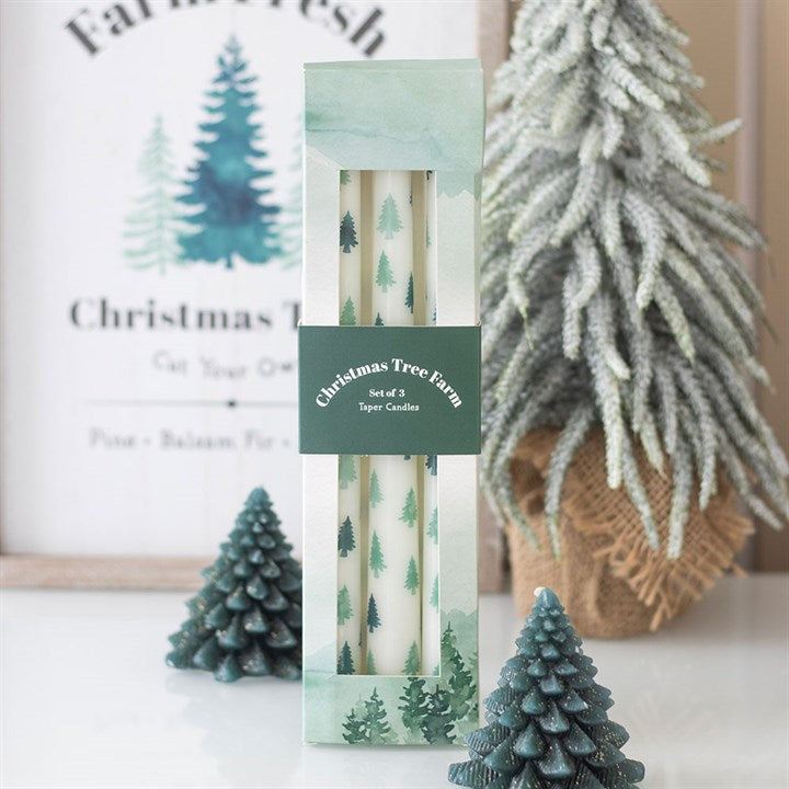 Set of 3 White Fir Tree Taper Candles N/A