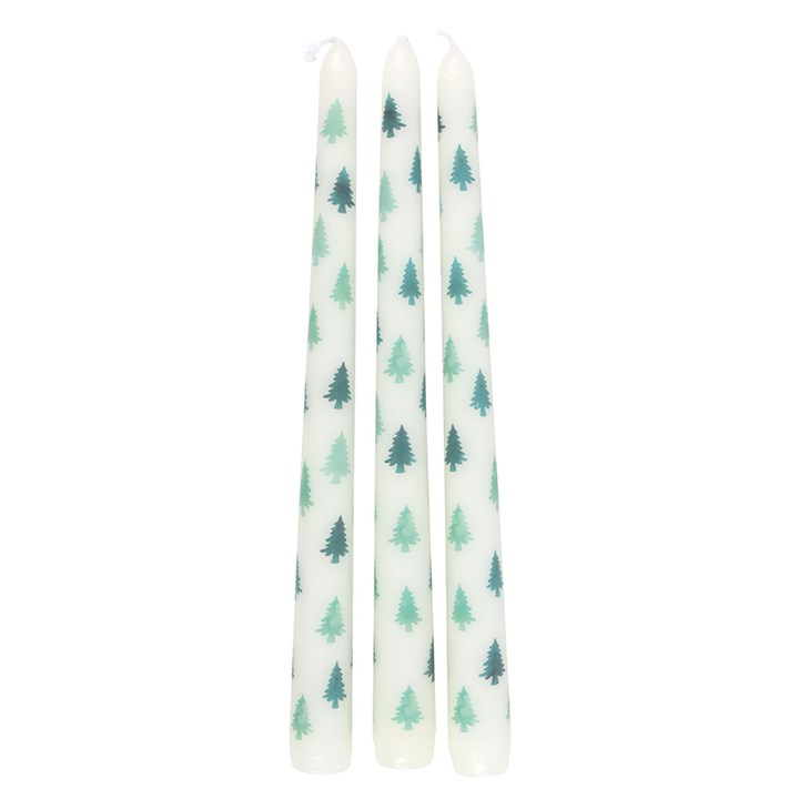 Set of 3 White Fir Tree Taper Candles N/A