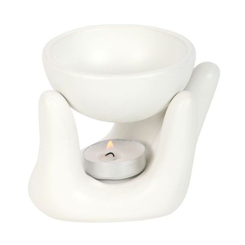 White Hand Ceramic Oil Burner Side White Grey