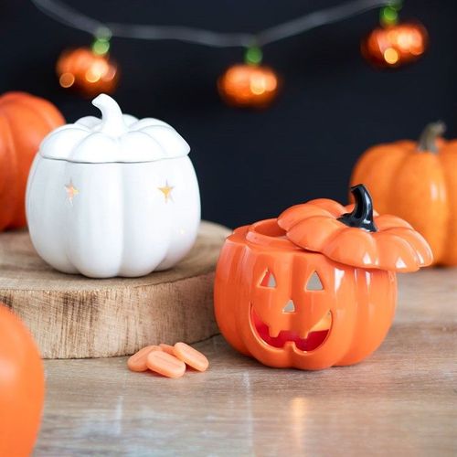 White Pumpkin Oil Burner Front White Grey