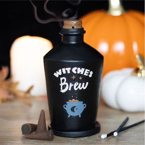 Witches Brew Potion Bottle Incense Cone Burner front black white