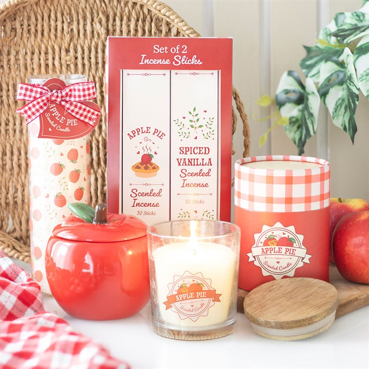 Apple Print Apple Pie Tube Candle front red white
