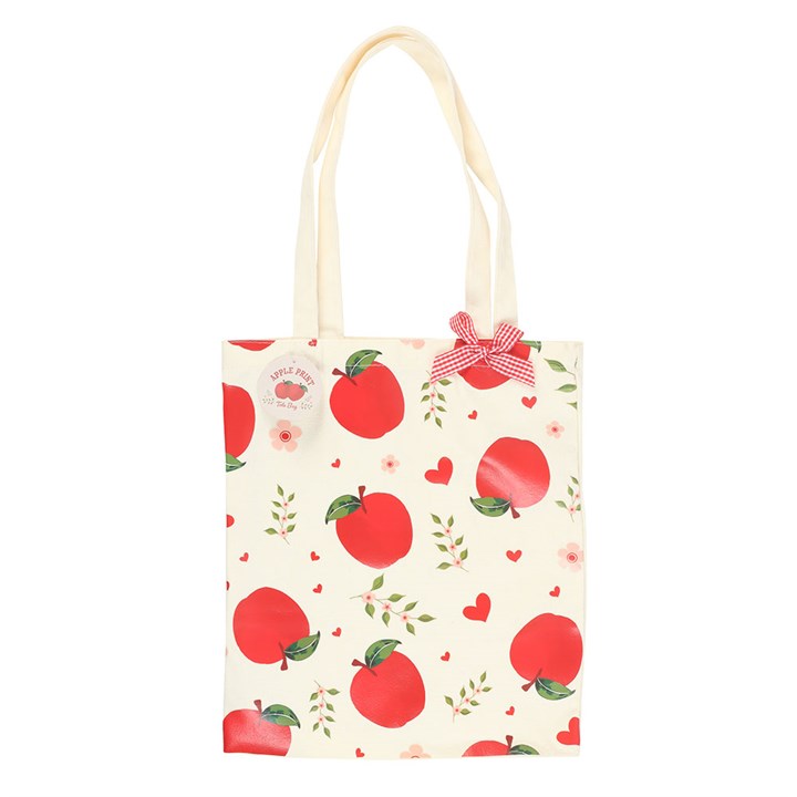 Apple Print Polycotton Tote Bag front red white