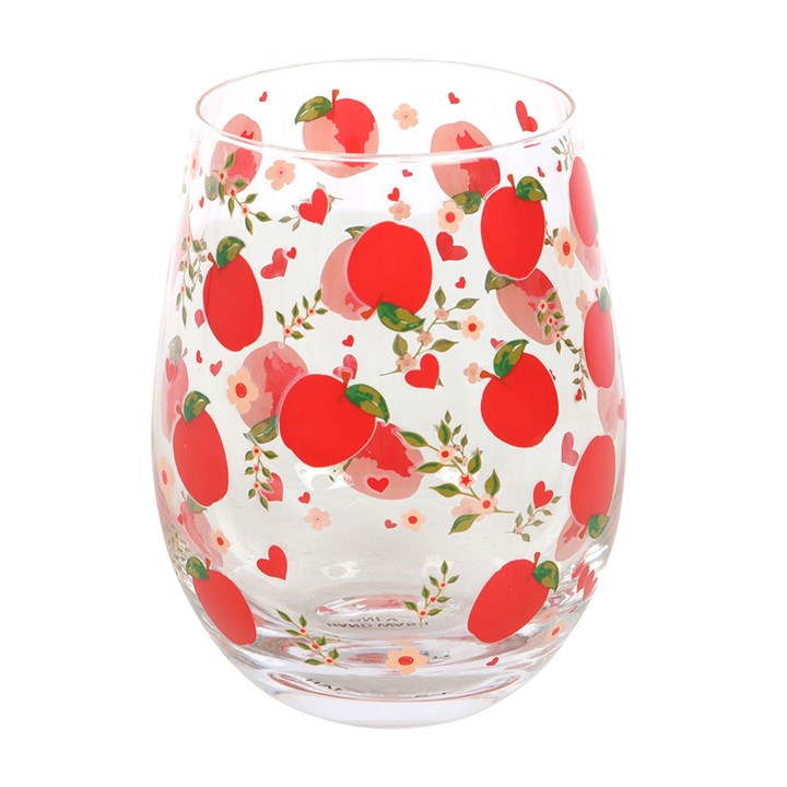 Apple Print Stemless Glass front red white