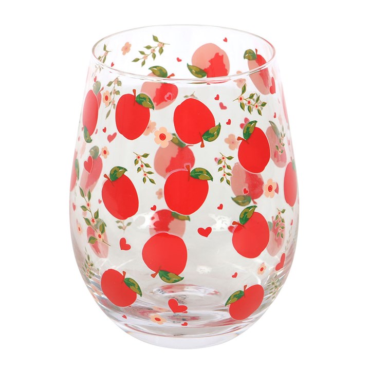 Apple Print Stemless Glass front red white
