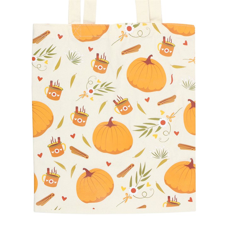 Autumn Days Print Polycotton Tote Bag close up orange white