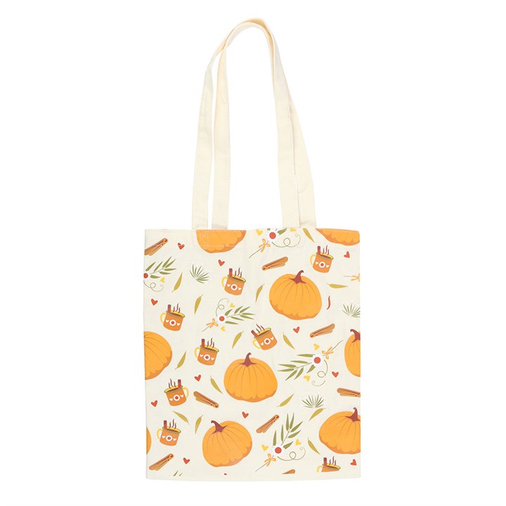 Autumn Days Print Polycotton Tote Bag front orange white