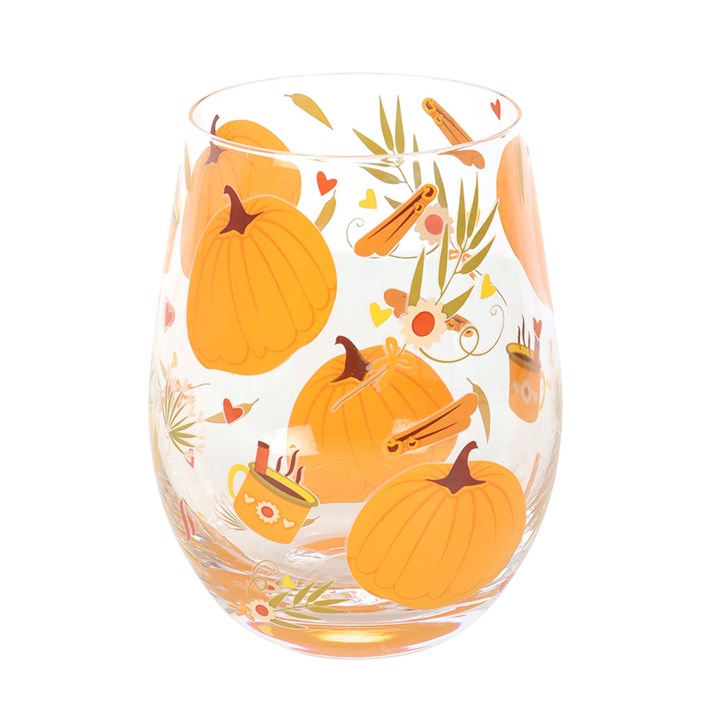 Autumn Days Print Stemless Glass front orange clear