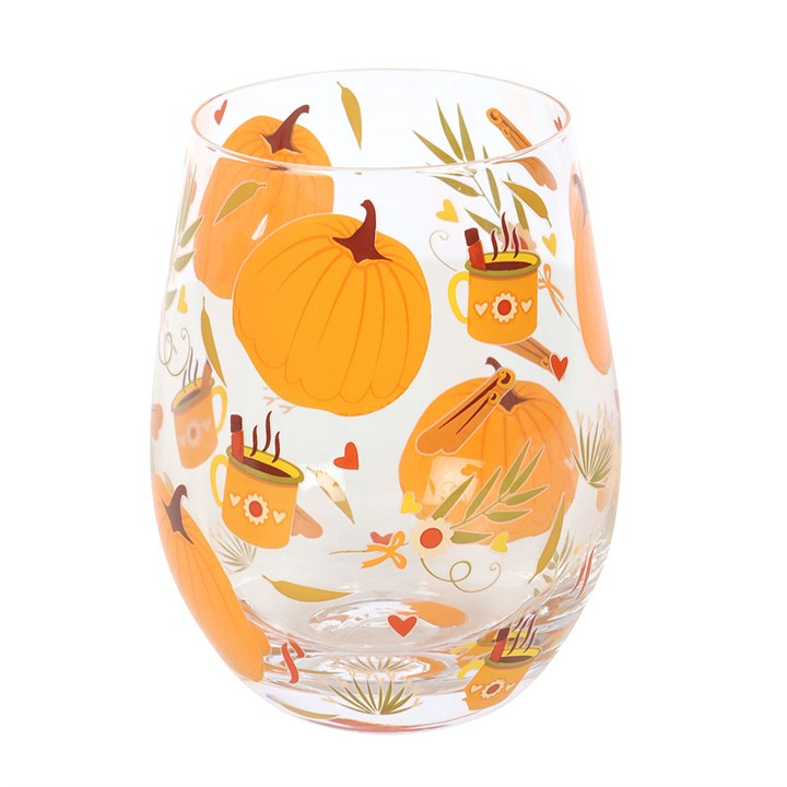 Autumn Days Print Stemless Glass side orange clear