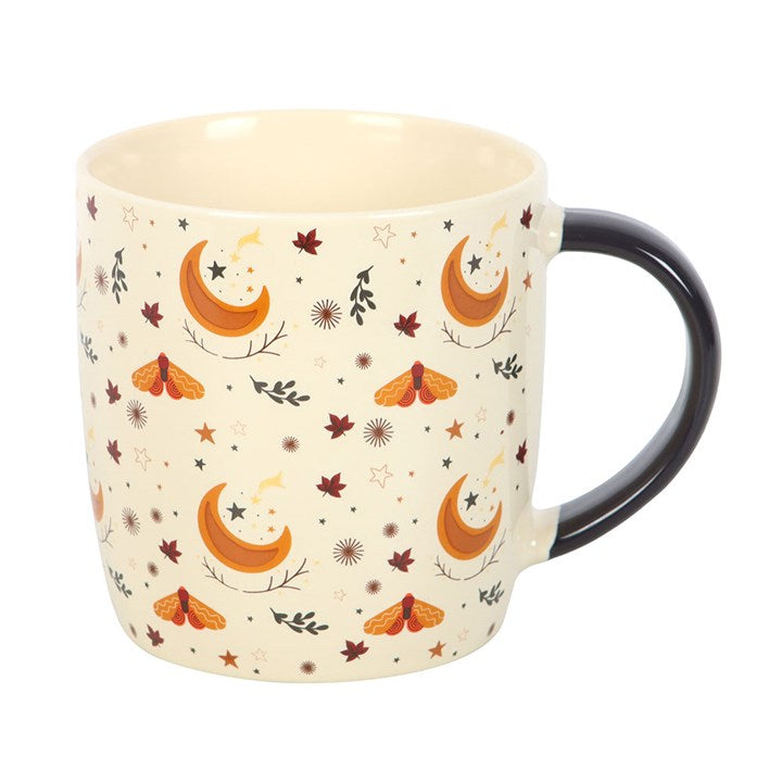 Autumn Magic Harvest Moon Print Mug front orange white
