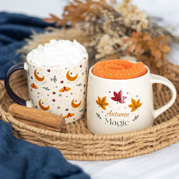 Autumn Magic Harvest Moon Print Mug front orange white