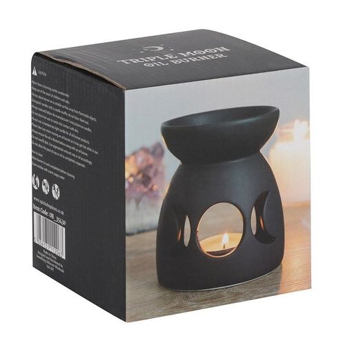Black Triple Moon Cut Out Oil Burner packaged black white