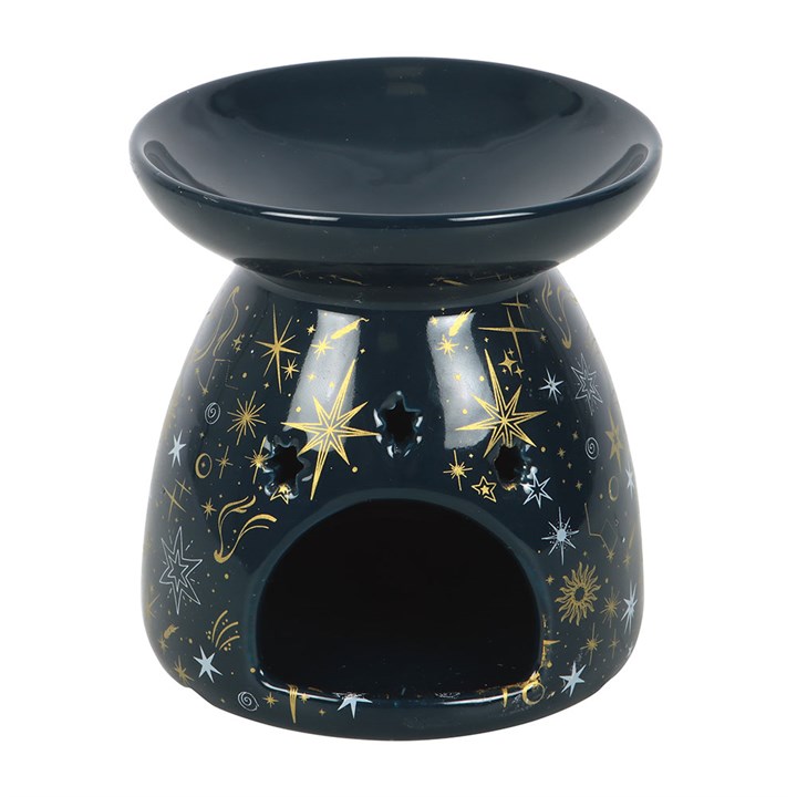 Blue Starry Night Oil Burner and Wax Warmer front black gold