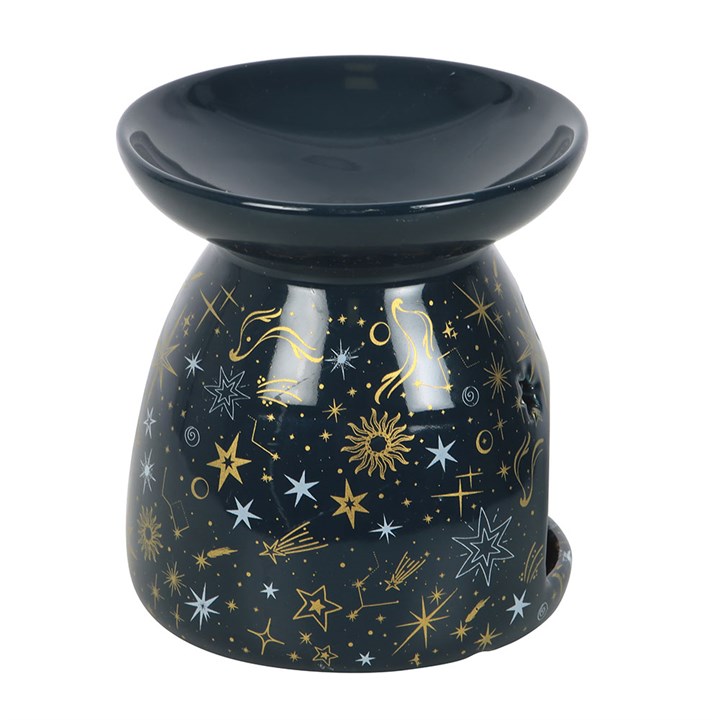 Blue Starry Night Oil Burner and Wax Warmer side black gold